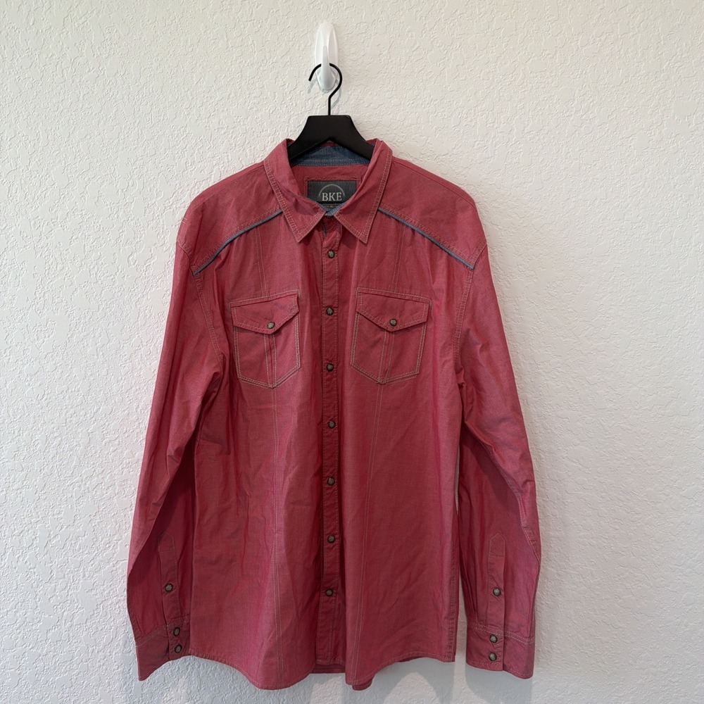 BKE Buckle Relaxed Fit Snap Button Collared Western Shirt Red Size Xl